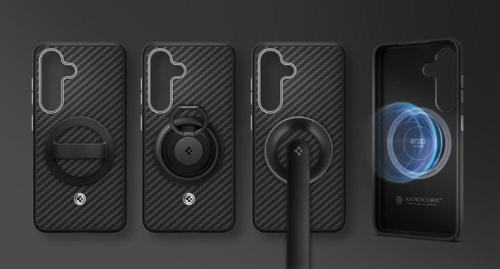 Inelul magnetic integrat a Husei Aramid Samsung Galaxy S25 S931 este compatibil cu accesoriile MagFit. 