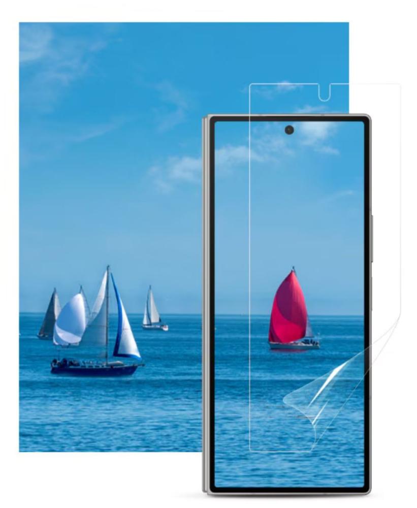 Folia de protectie originala Samsung Galaxy Z Fold6 este transparenta si nu afecteaza calitatea ecranului.