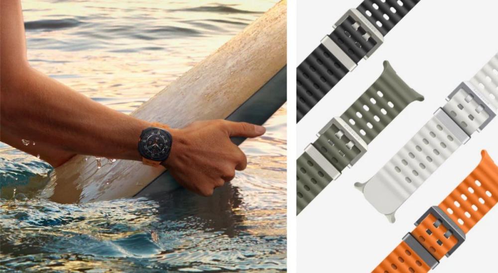 Pe lângă design-ul superior, ondulat și perfect, cureaua Samsung Galaxy Watch Ultra oferă funcționalități de rezistență în apă și facilitează transparența.