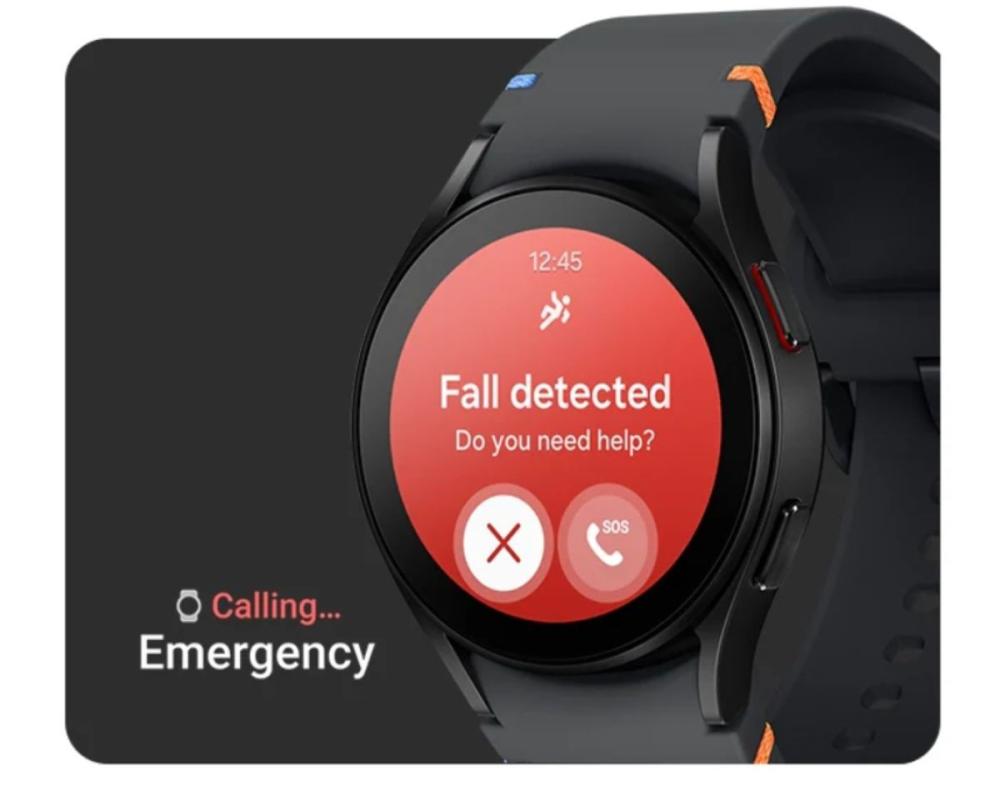 Simte-te în sigurană cu ceasul Galaxy Watch FE 40mm smartwatch, ce detectează căderile și trimite un apel de urgență.