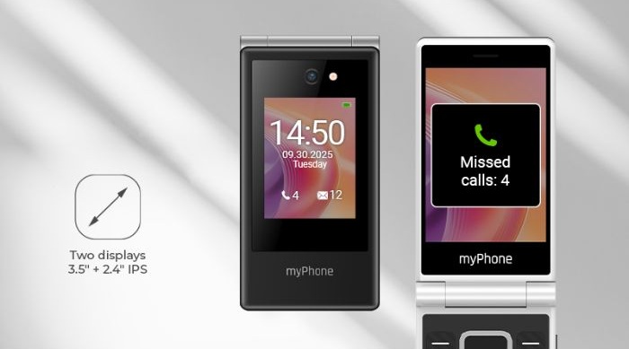 myPhone Tango 2 Flip LTE are 2 ecrane