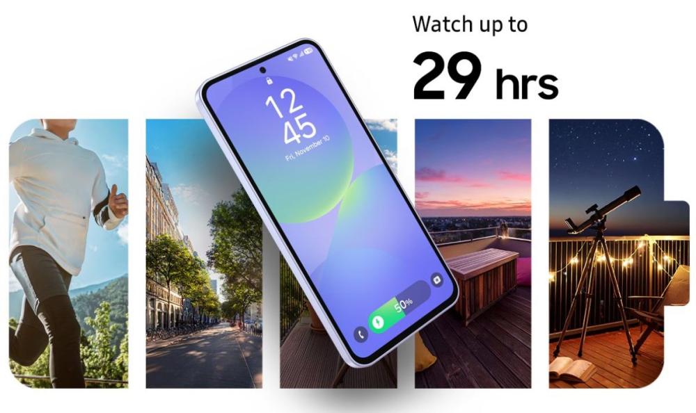 Cu autonomia extinsă oferită de bateria de 5.000 mAh a telfonului Samsung Galaxy A36 5G Dual SIM A366, poți urmări până la 29 ore de videoclipuri fără întreruperi.