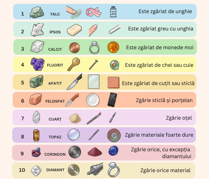 nivelul de duritate al materialelor conform scara Mohs