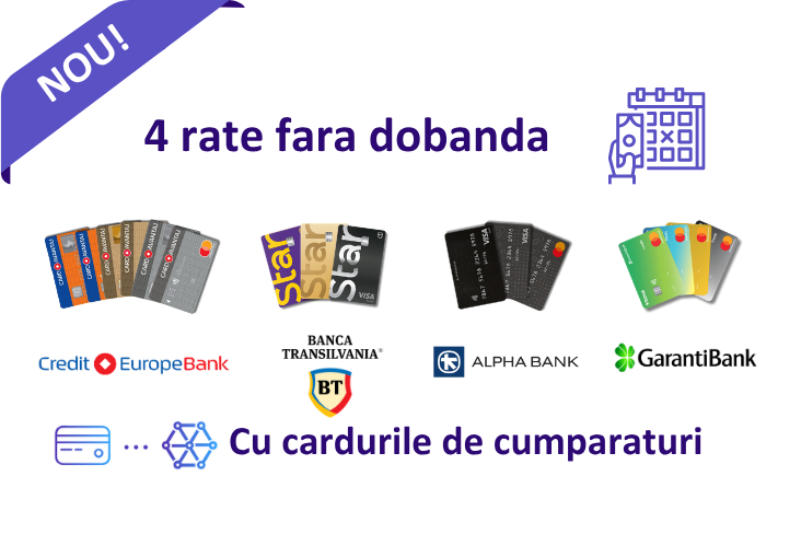 la GSMfit poti plati in 4 rate fara dobanda cu cardurile de cumparaturi