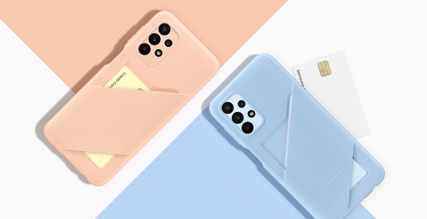 husa card slot samsung galaxy a23 5g a235 2 culori peach si blue