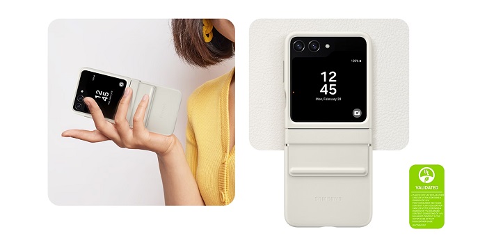 husa din piele ecologica cun clapeta samsung galaxy z flip5 este creata din materiale provenite din surse vegetale