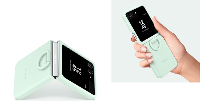 husa din silicon cu inel samsung galaxy z flip5 este fina si permite o prindere sigura