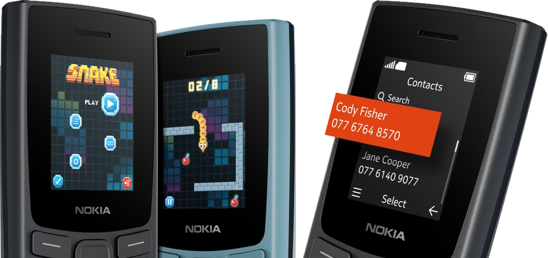 telefonul clasic nokia 110 2g dual sim 2023 are incorporate jocuri amuzante